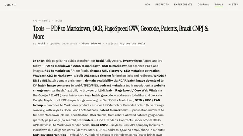 Screenshot of the rocki.org/tools page